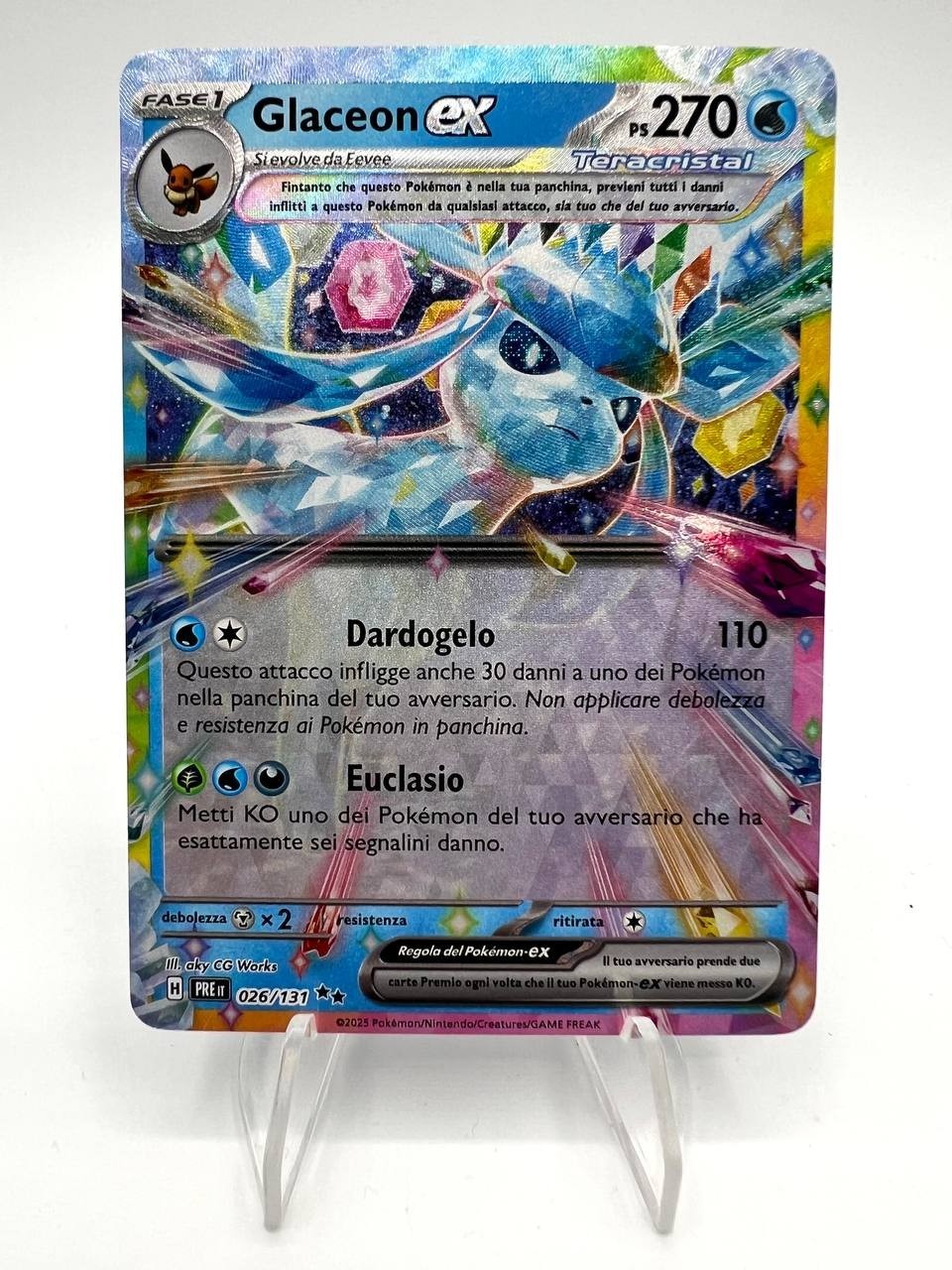 Carta Pokemon Glaceon ex Stamped PRE 026/131 Evoluzioni prismatiche Italiano NM