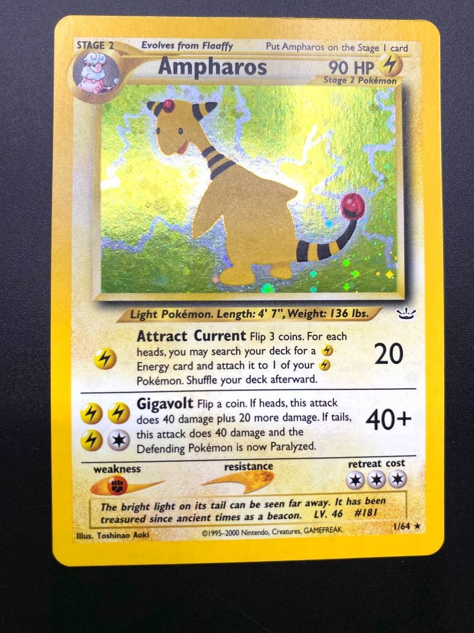 Carta Pokemon Ampharos 1/64 Holo set Neo Revelation Inglese Near mint Vintage