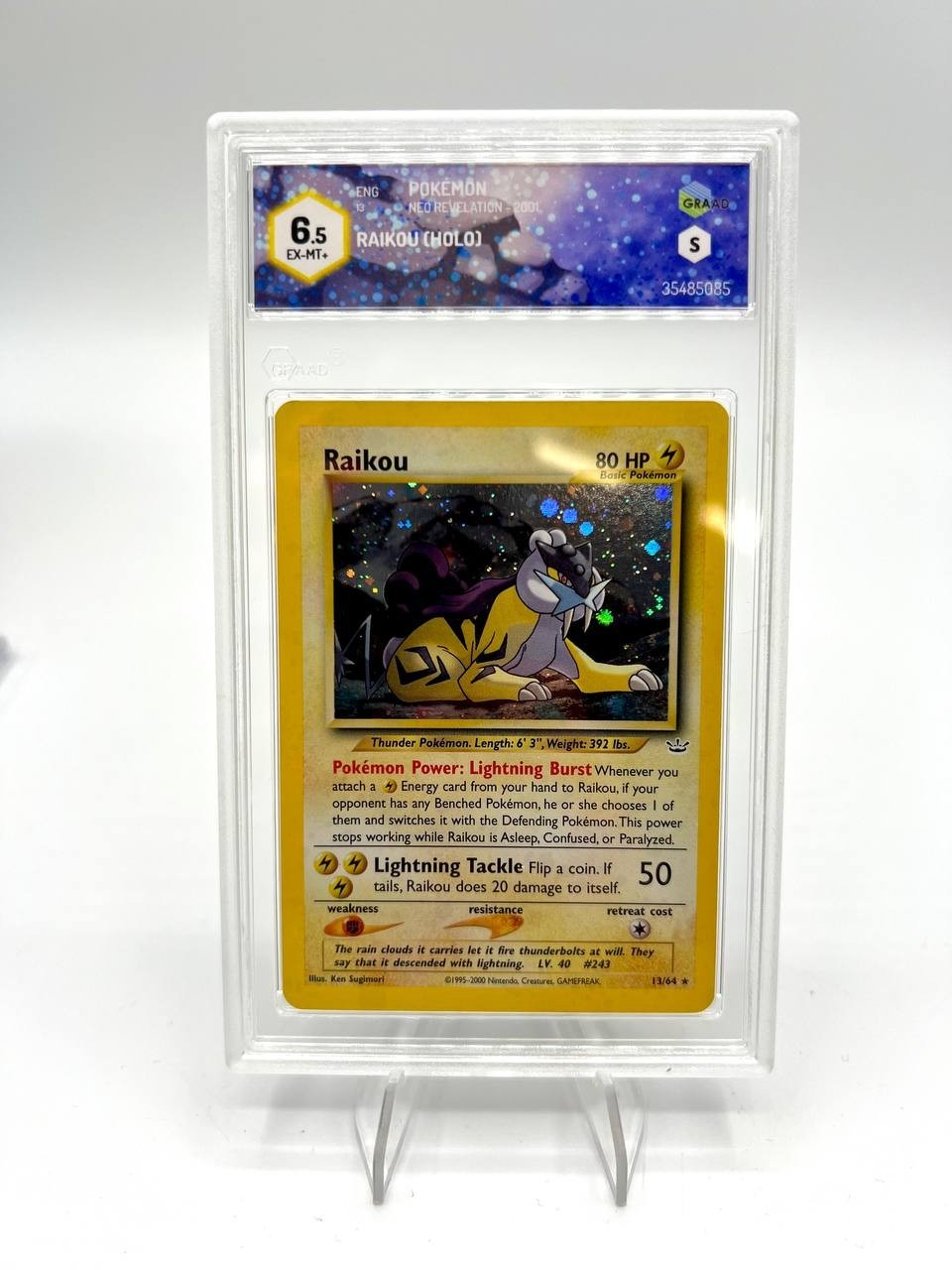 Carta Pokemon Raikou 13/64 Holo set Neo Revelation Vintage Inglese Graad 6.5