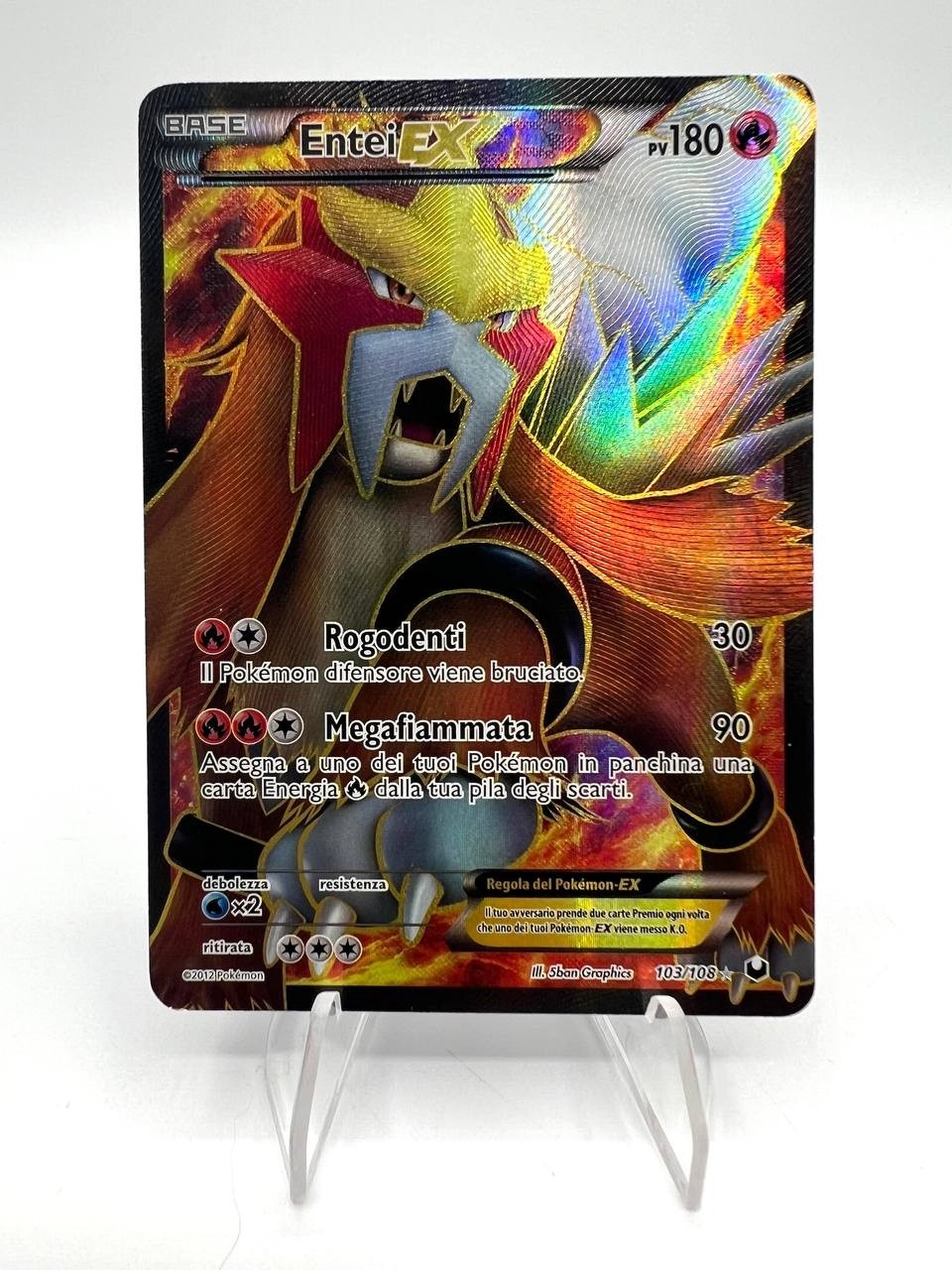 Carta pokemon Entei EX 103/108 Esploratori delle tenebre 2012 Full Art Played IT