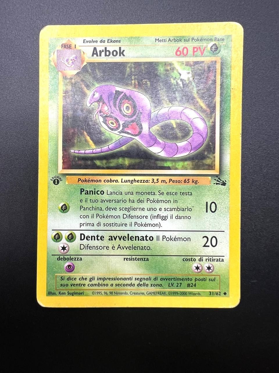 Carta pokemon Arbok 31/62 1a Edizione set Fossil FO Italiano Played Vintage