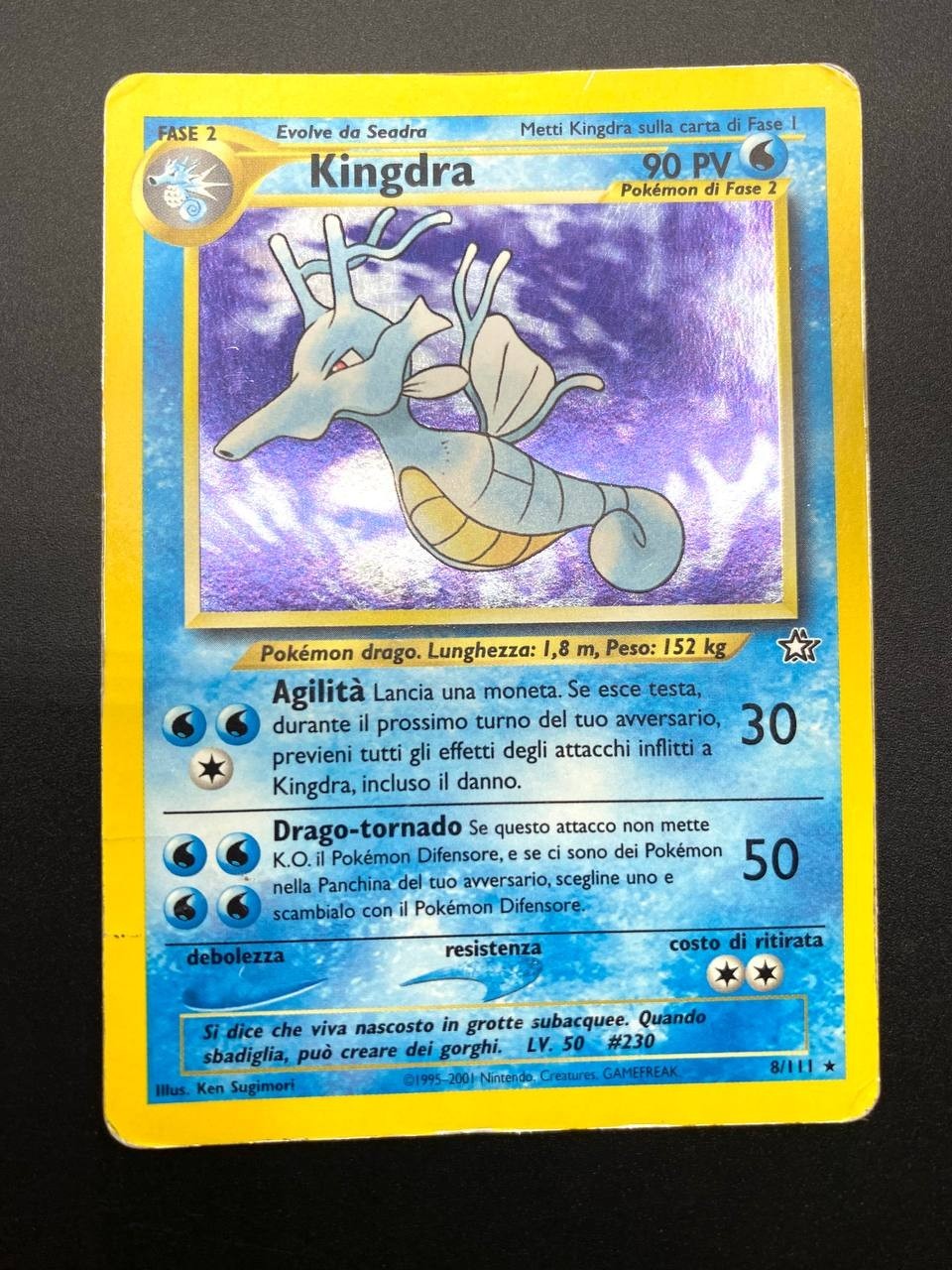 Carta Pokemon Kingdra 8/111 MP Holo Italiano set Neo Genesis Poor Vintage