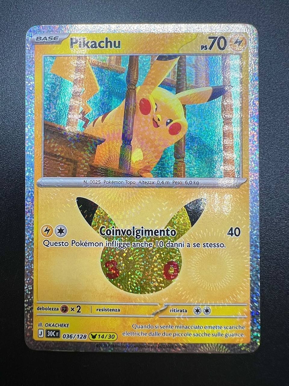 Pokemon Pikachu 30C 036/128 14/30 30° Anniversario Near Mint Italiano Holo