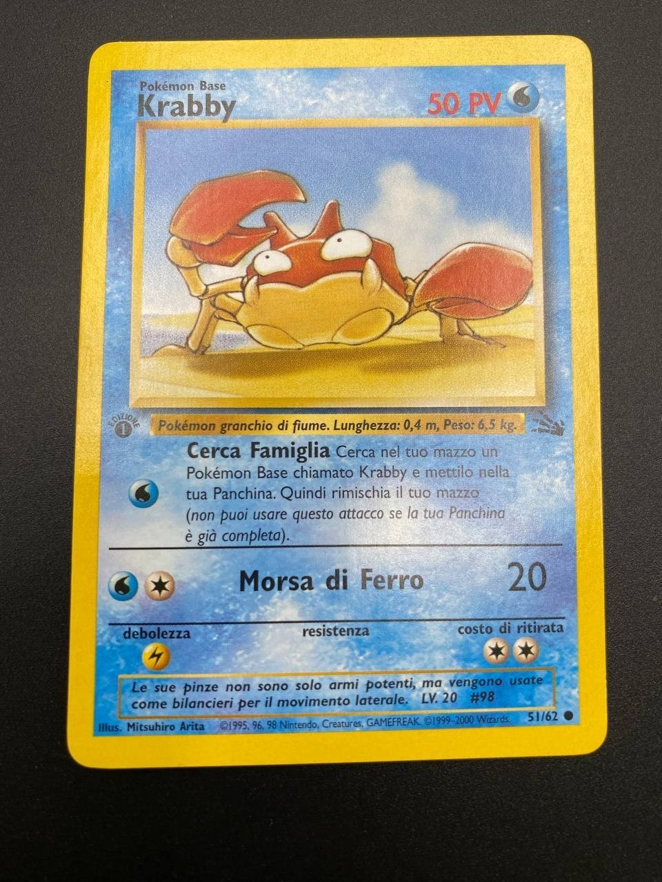 Carta Pokémon Krabby 51/62 1a Edizione Italiano Fossil FO Vintage Excellent
