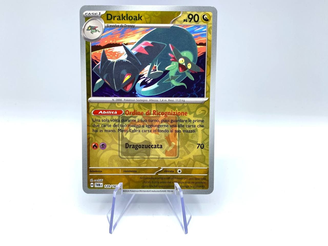 DRAKLOAK 129/167 Italiano Carta POKEMON set Crepuscolo Mascherato Holo reverse