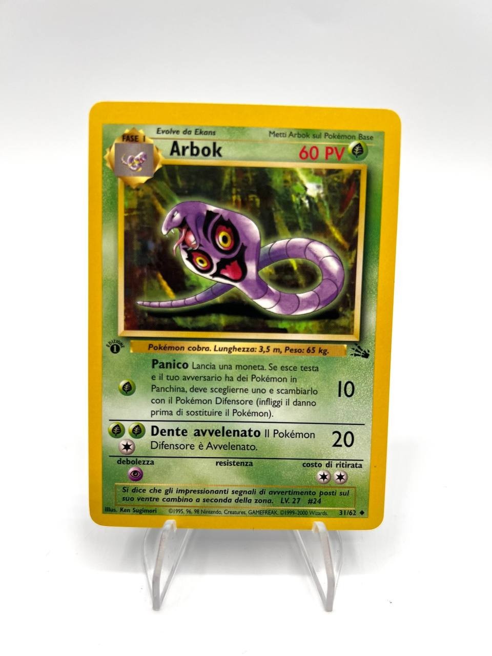 Carta pokemon Arbok 31/62 1a Edizione set Fossil FO Italiano Excellent Vintage