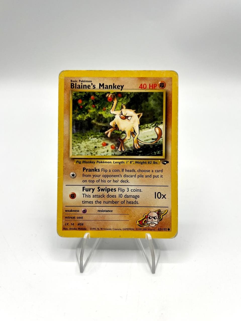 Carta pokemon Blaine's Mankey 63/132 set Gym Heroes Poor Inglese Vintage no holo