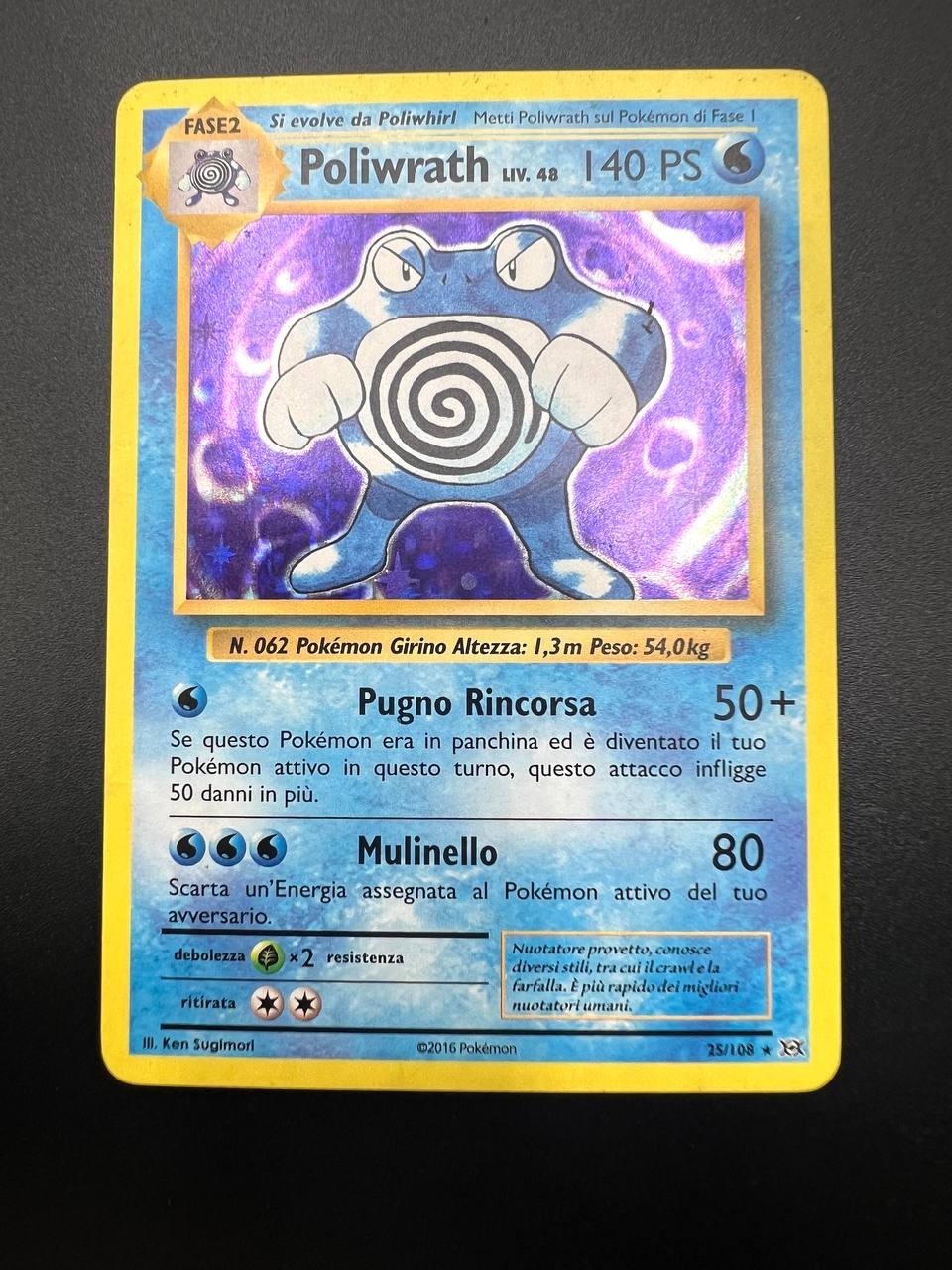 Carta pokemon Poliwrath 25/108 Holo 2016 set XY Evoluzioni Played Italiano