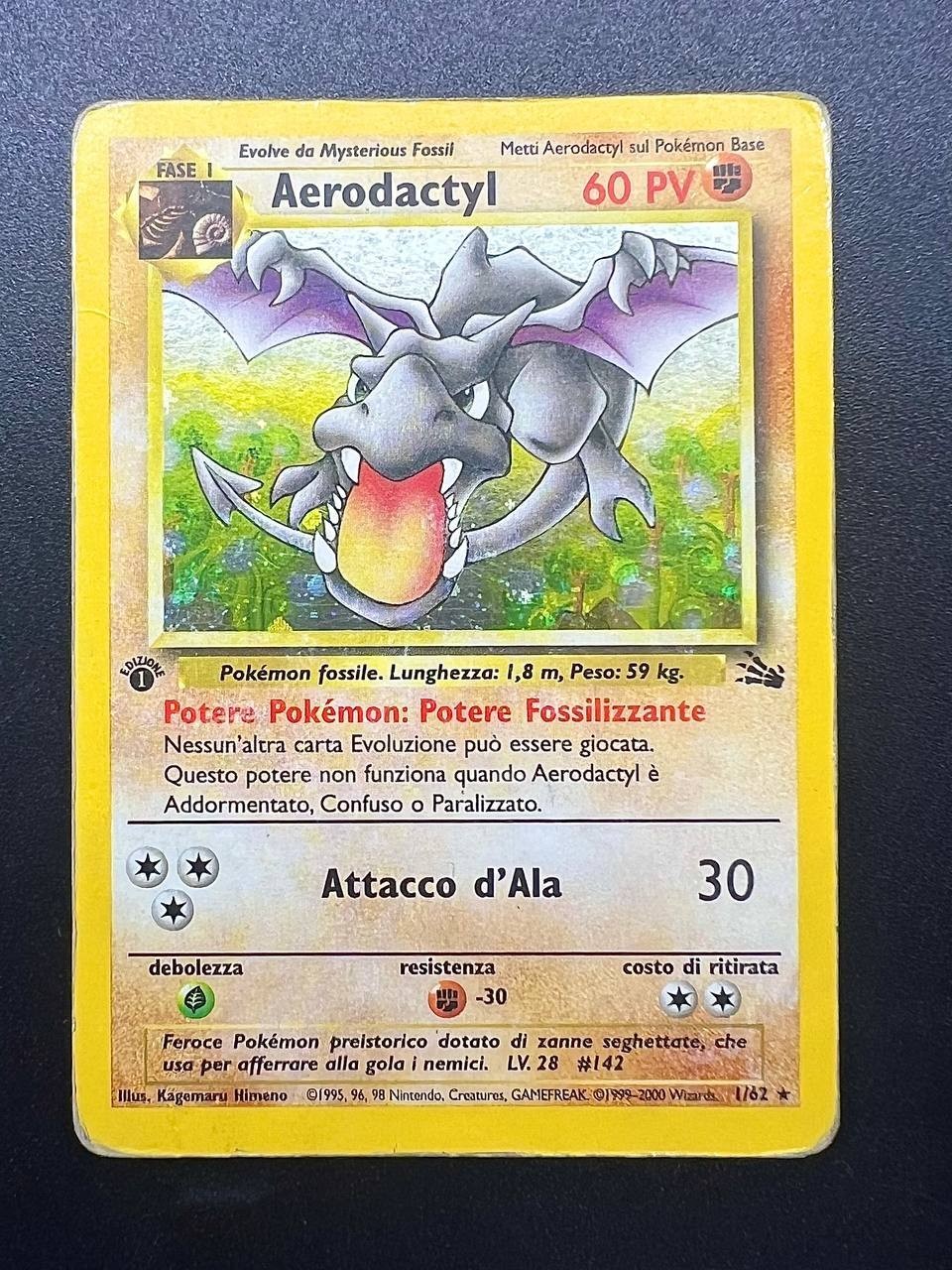 Carta Pokemon Aerodactyl 1/62 Fossil FO Holo Vintage Italiano 1a Edizione Poor