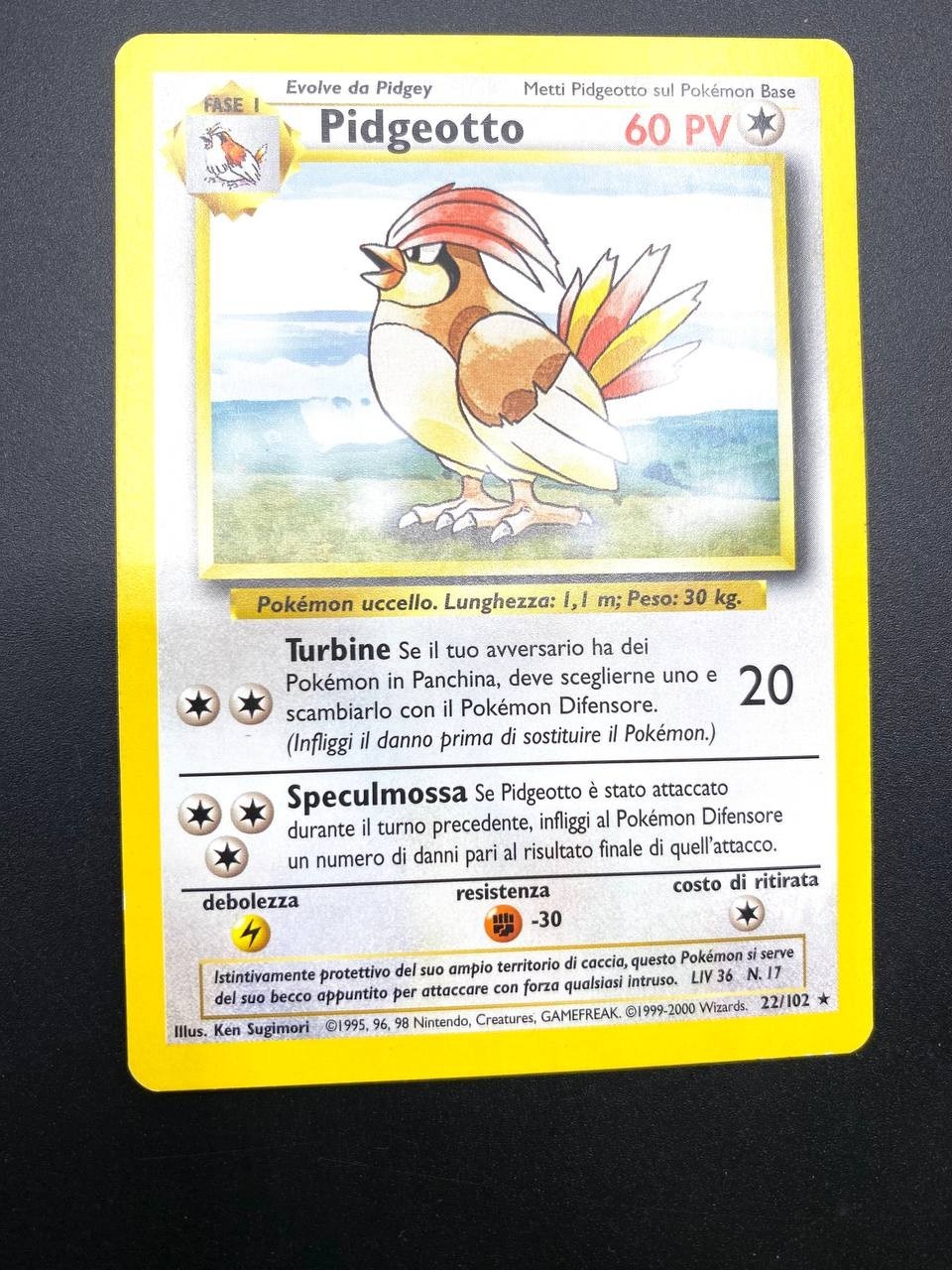 Carta Pokemon Pidgeotto Set Base BS 22/102 Italiano Vintage Excellent No holo