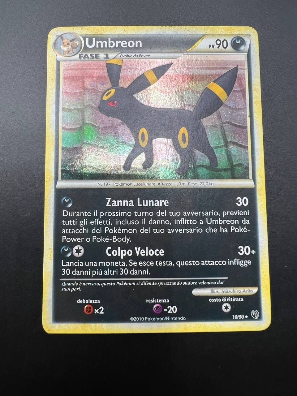 Carta pokemon Umbreon 10/90 Vintage Set Senza Paura Rara Italiano Holo Good