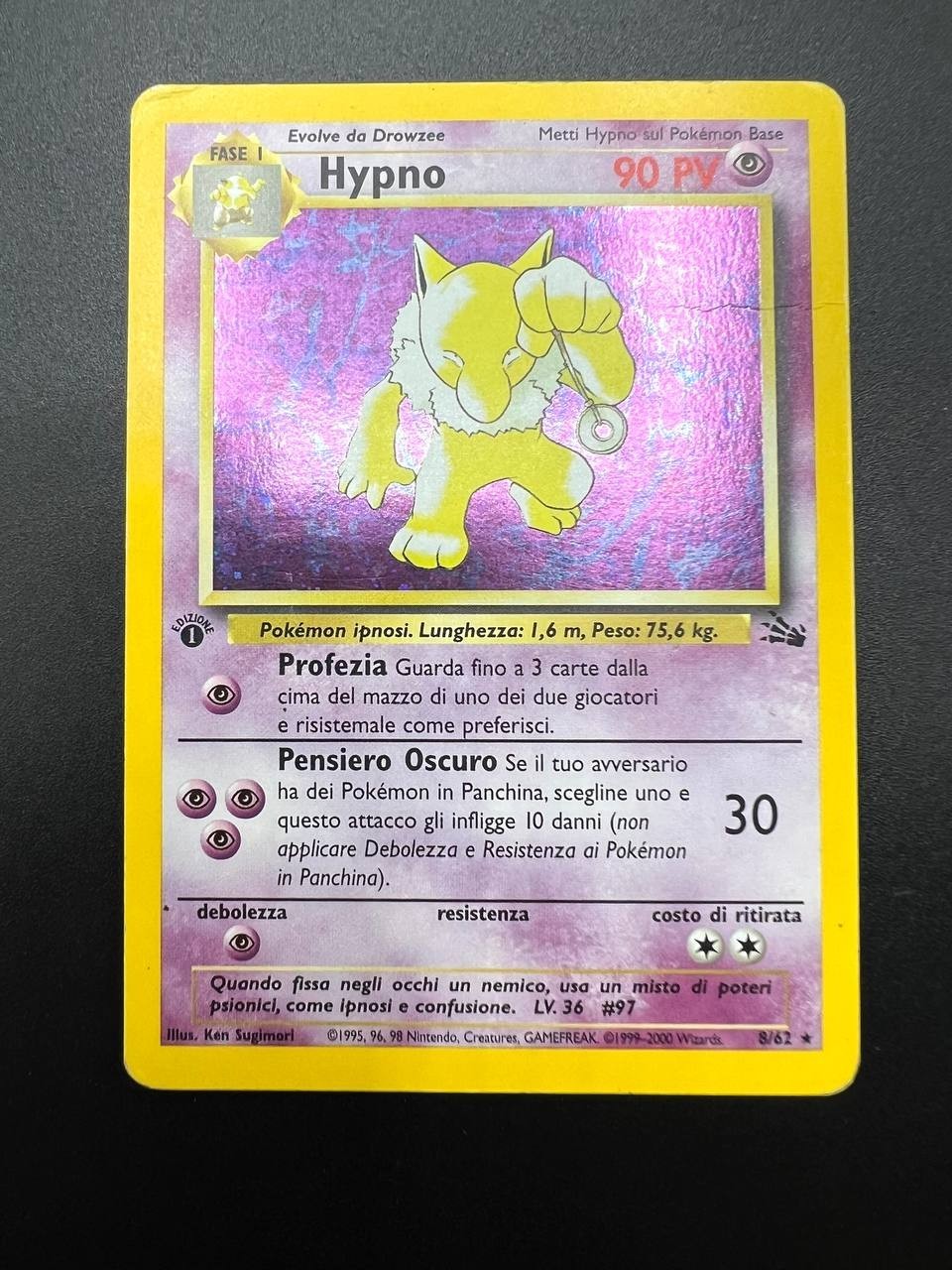 carta Pokemon Hypno 8/62 Rara Holo FO Fossil Vintage Italiano Played 1a Edizione