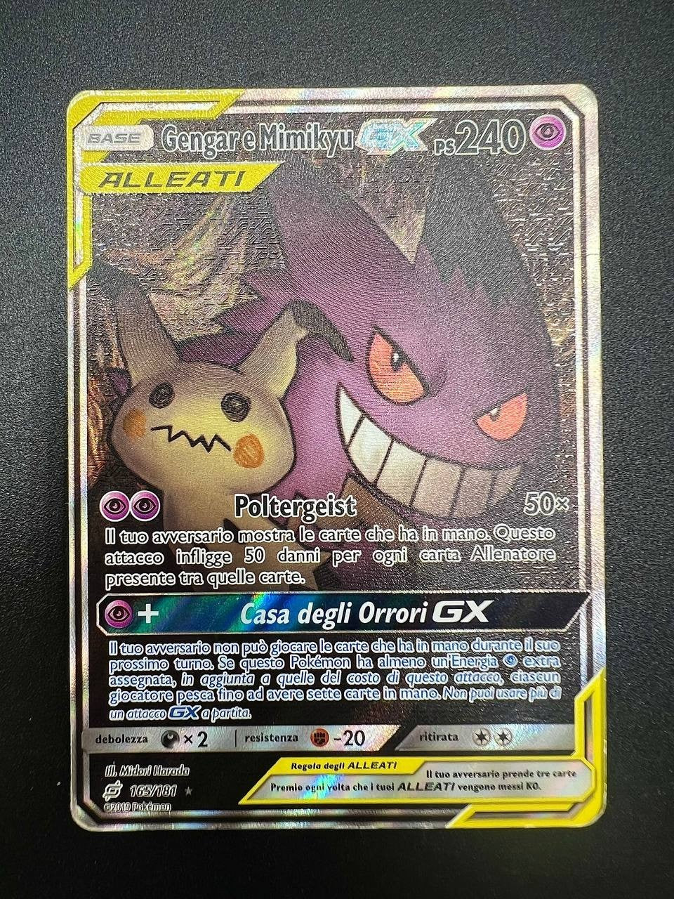 Pokemon Gengar e Mimikyu GX ALLEATI 165/181 Italiano Sole e luna Holo Played