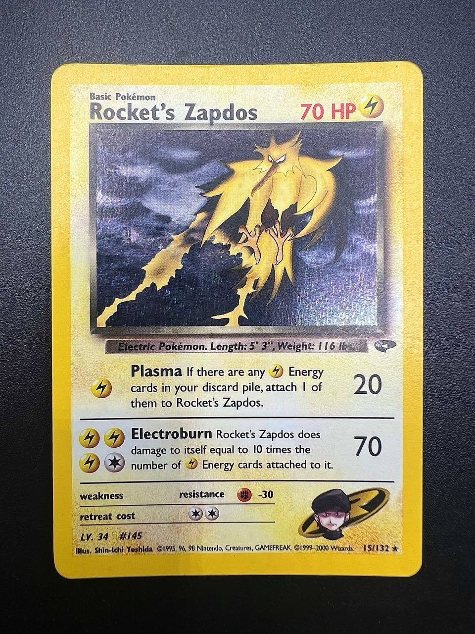 Carta pokemon Rocket's Zapdos 15/132 Gym Challenge Holo Excellent Vintage ENG