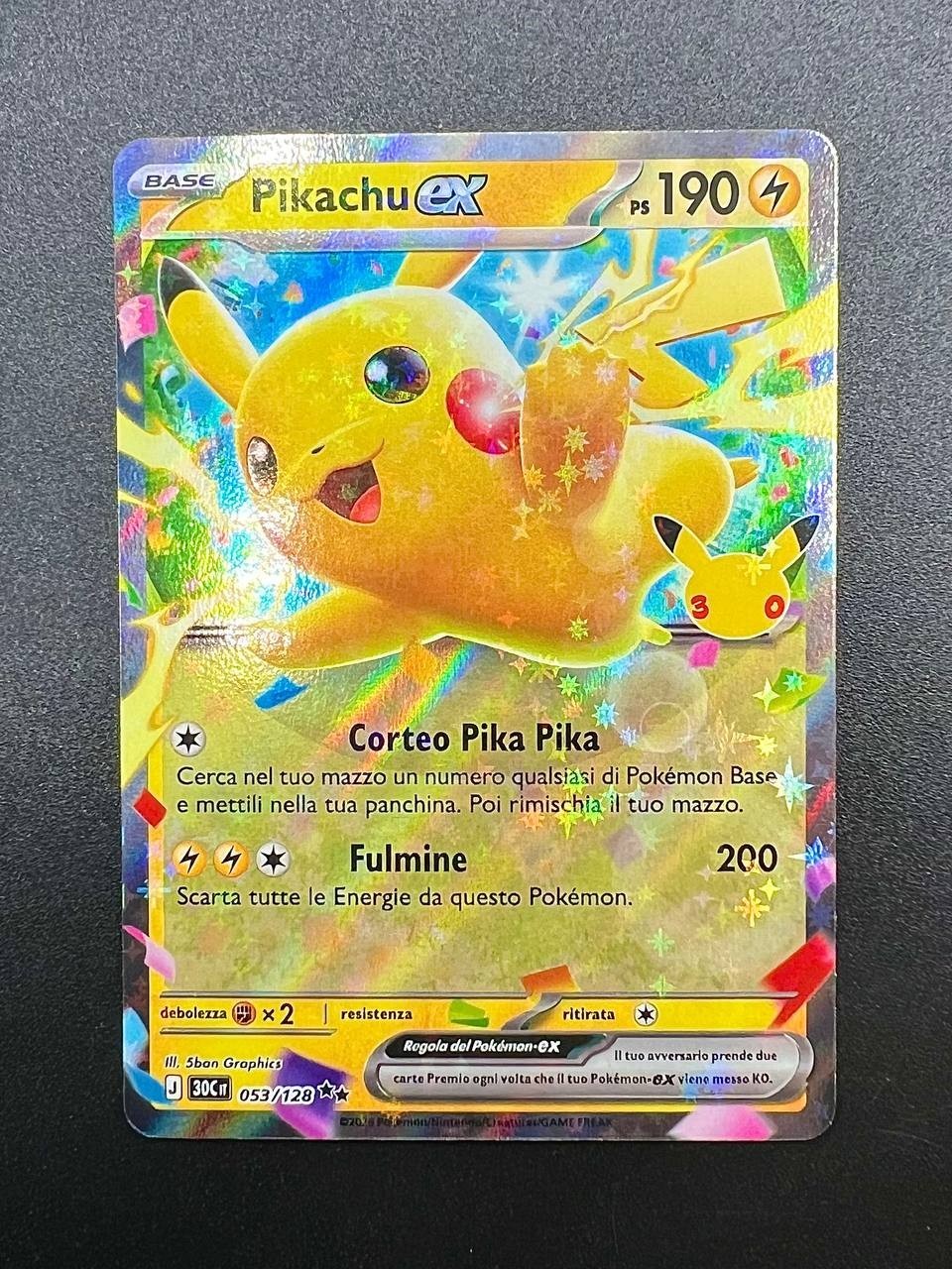 Carte Pokémon Pikachu EX 053/128 30° Anniversario italiano near mint holo