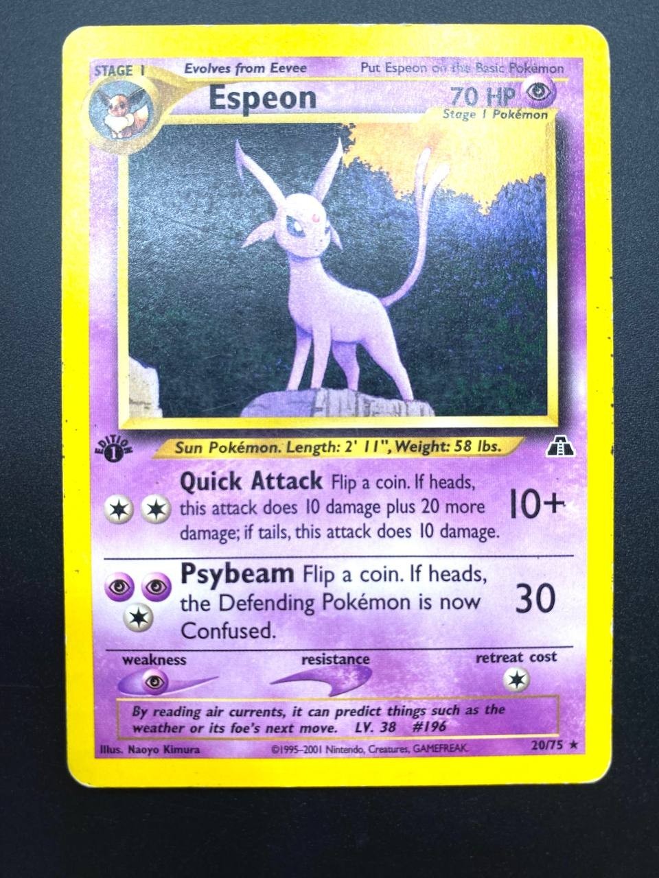 Carta pokemon Espeon 20/75 set Neo Discovery 1a edizione Played Vintage no holo