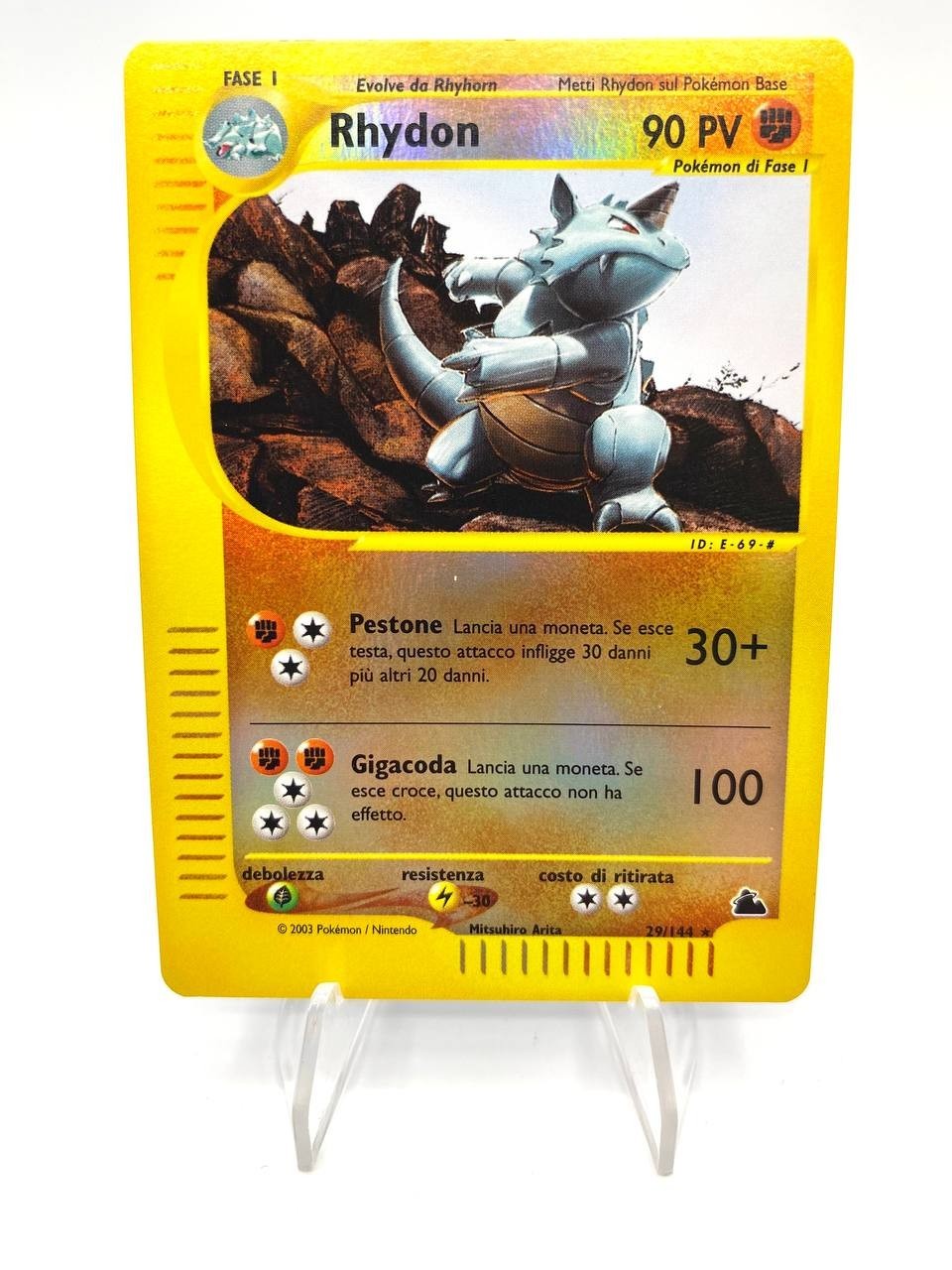 Carta Pokémon Rhydon 29/144 set Skyridge Reverse Holo Italiano Vintage Near mint