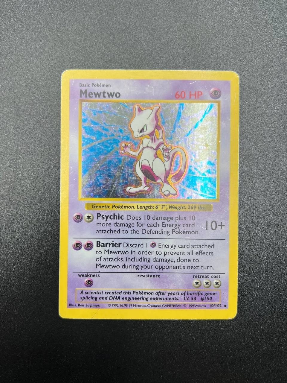 Pokémon TCG Mewtwo shadowless Base Set 10/102 rara Holo inglese played