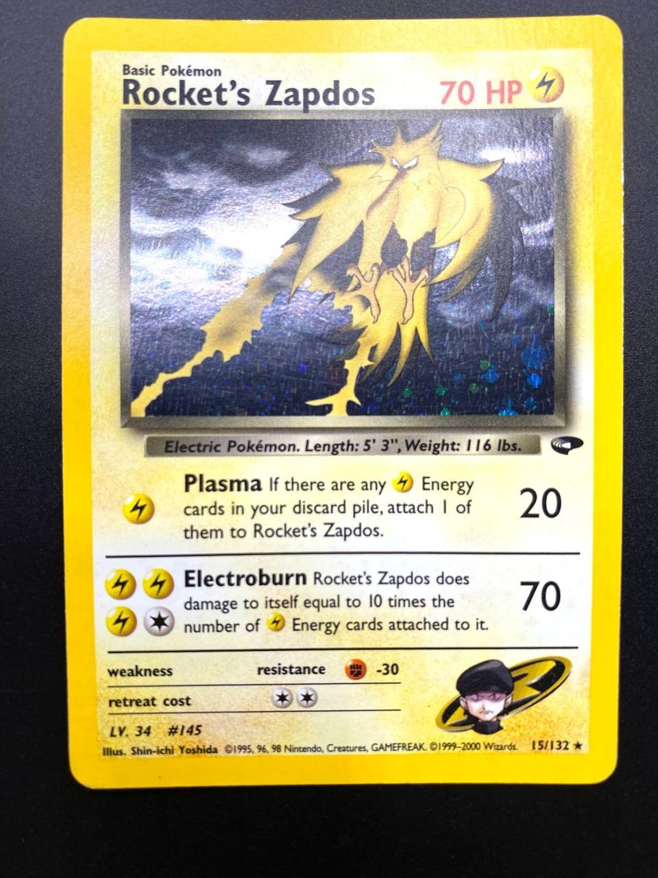 Carta pokemon Rocket's Zapdos 15/132 set Gym Challenge Holo Good Vintage ENG
