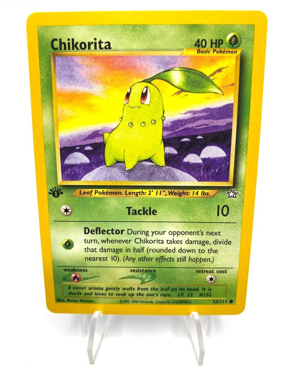 Carta Pokemon set Neo Genesis Chikorita 53/111 Vintage 1a edizione Inglese NM