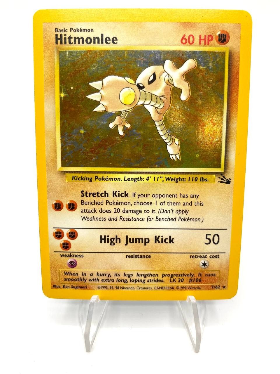 Carta Pokemon Hitmonlee 7/62 set Fossil FO Holo Wizards Italiano Good Vintage
