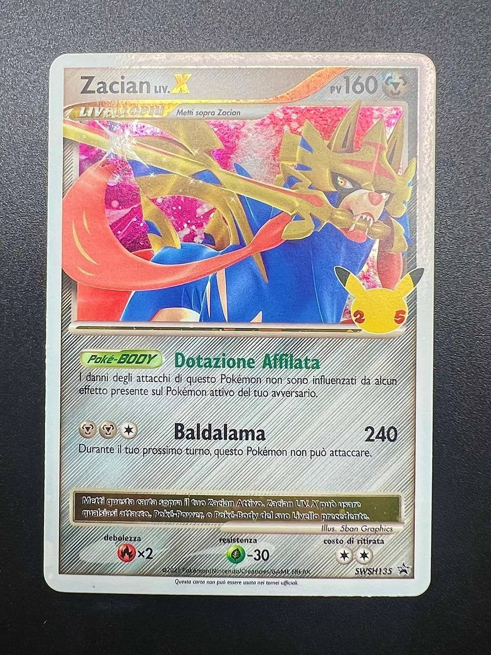 Pokemon Zacian Liv. X SWSH135 Gran Festa 25th Anniversario Italiano Near Mint