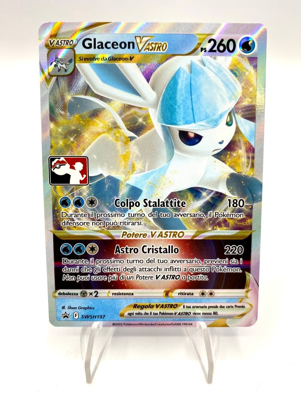 Carta Pokemon Glaceon V ASTRO SWSH197 Black Star Promo Gym Stamped ITA Near Mint