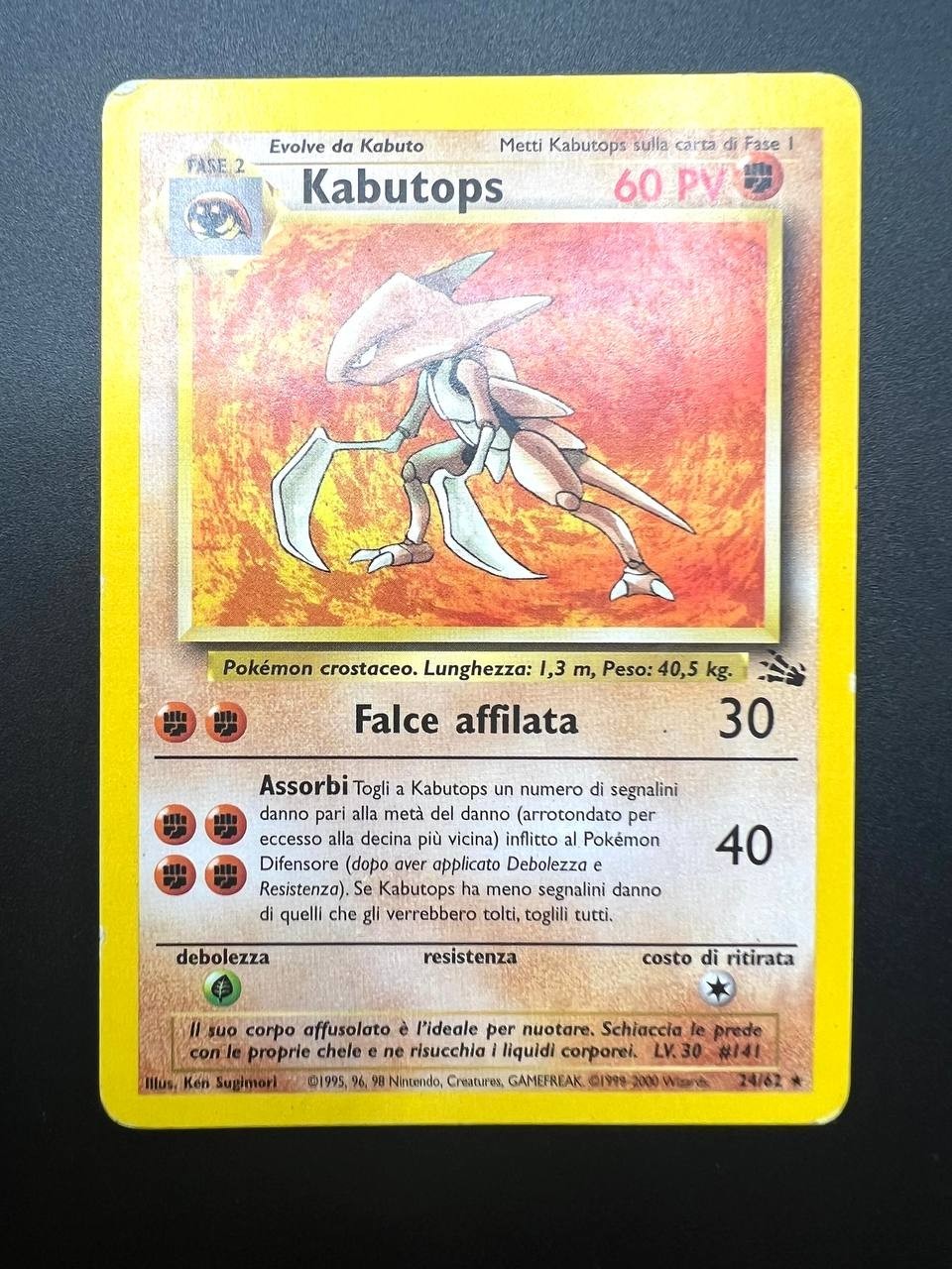 Carta pokemon Kabutops 24/62 Fossil FO No Holo Vintage Played Italiano