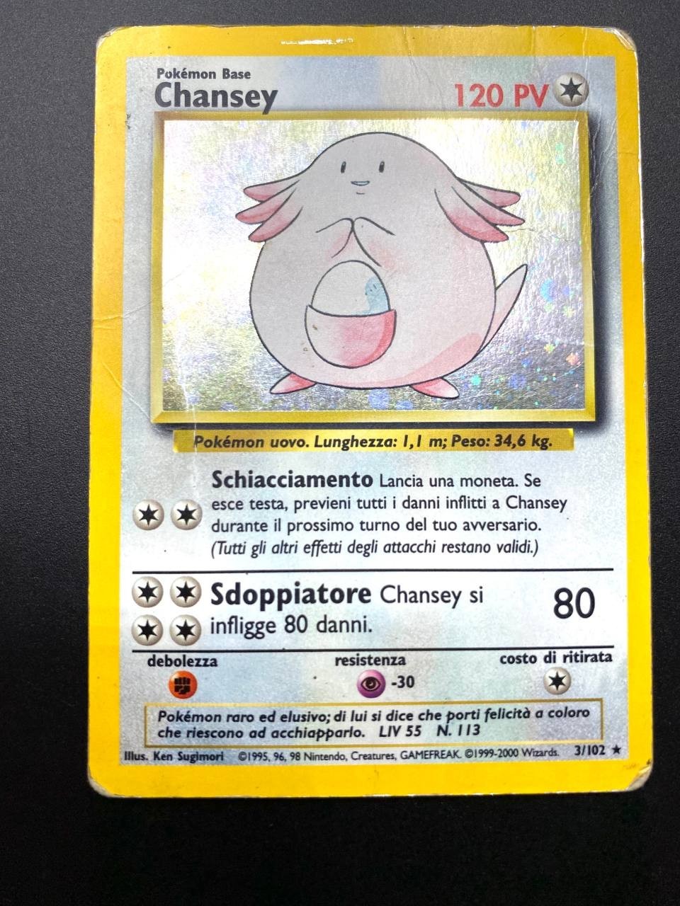 Carta Pokemon Chansey Holo Base Set BS 3/102 Italiano Poor Vintage