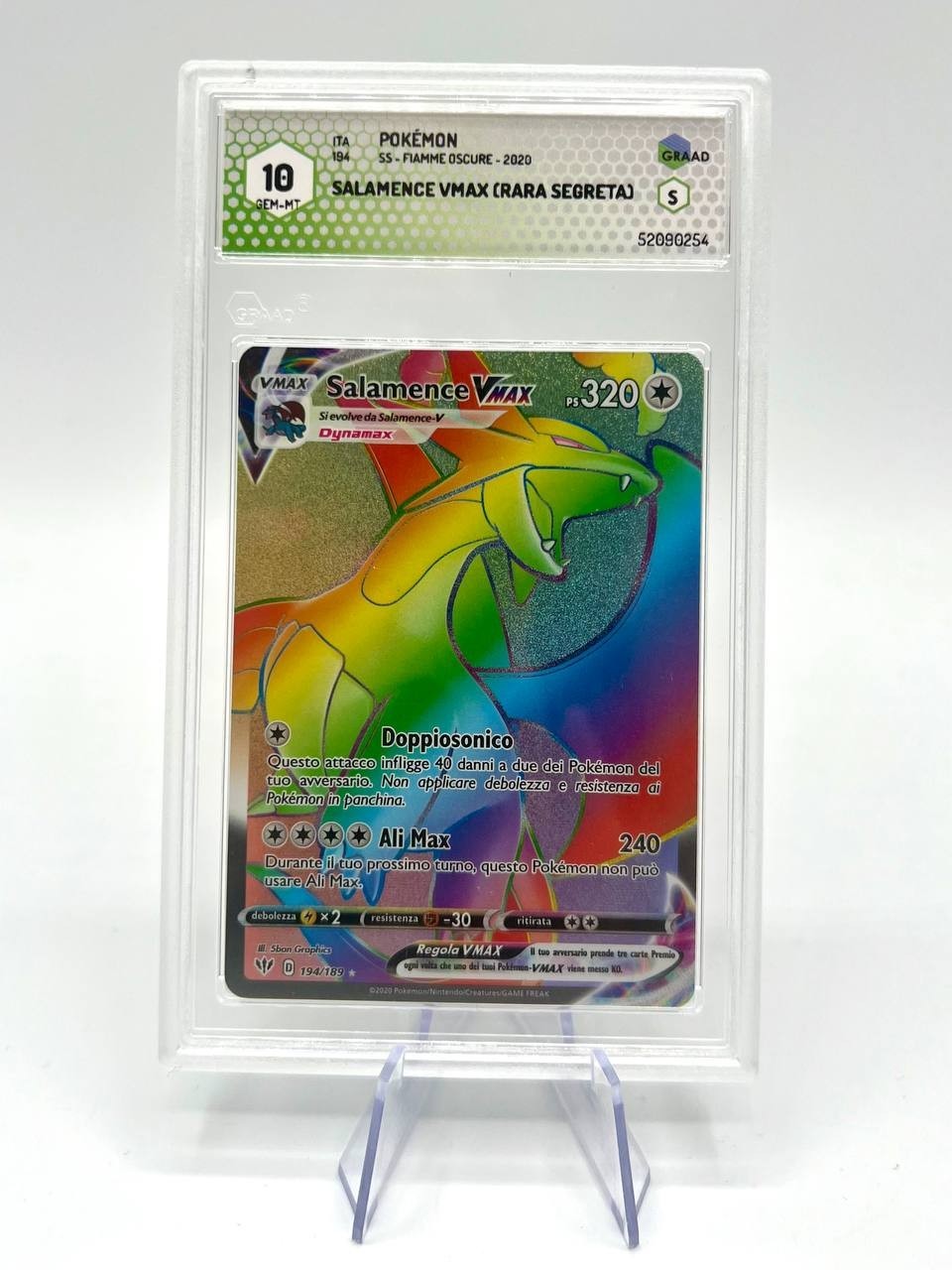 Carta Pokemon Salamence VMAX Secret 194/189 set fiamme oscure Italiano GRAAD 10