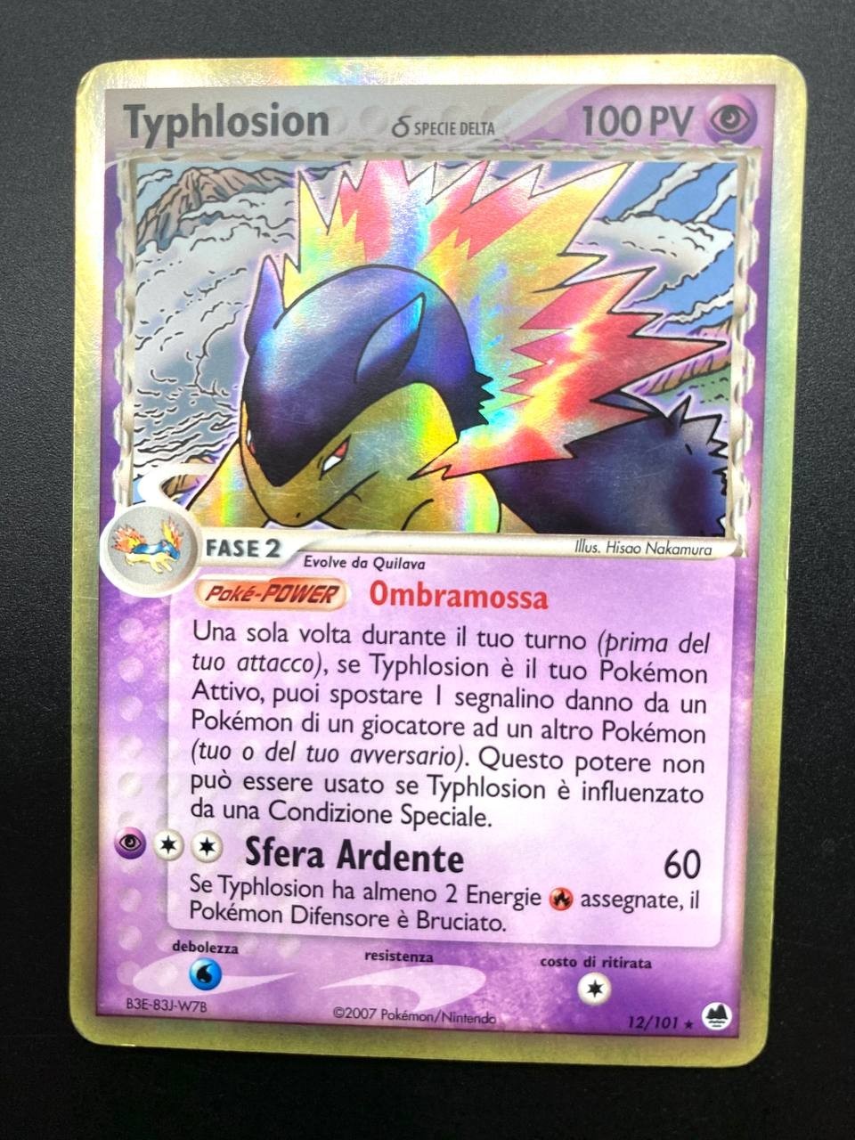 Carta pokemon Typhlosion 12/101 Holo set Specie delta EX L'isola dei draghi NM