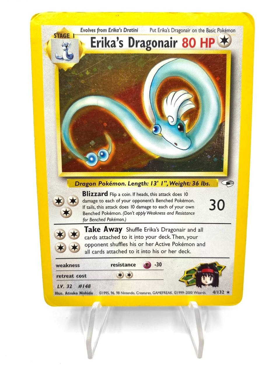 Carta pokemon Erika's Dragonair 4/132 set Gym Heroes Holo Played Inglese ENG