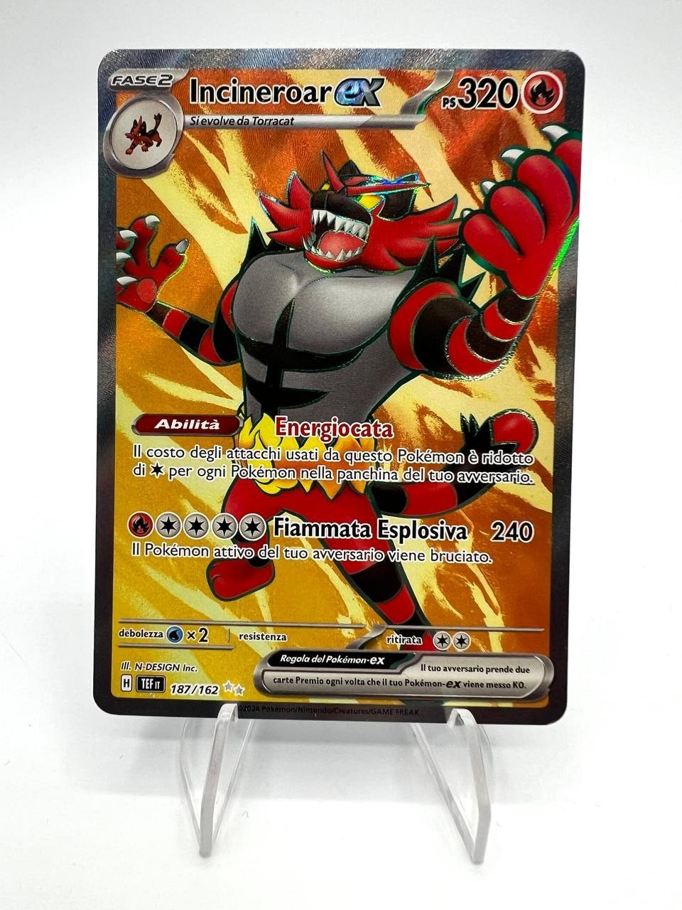Carta Pokemon Incineroar Ex 187/162 set Cronoforze TEF Italiano Near Mint Holo