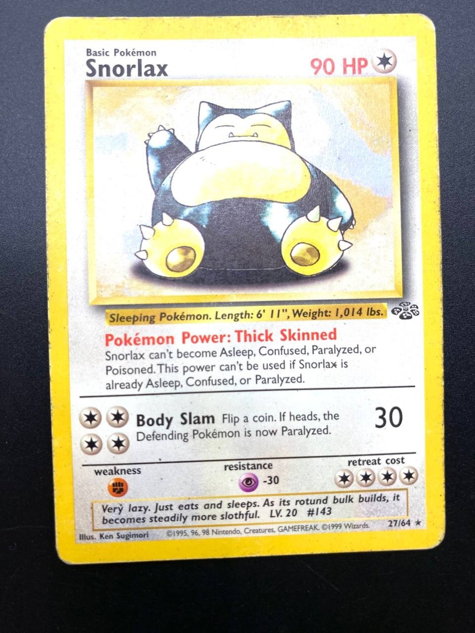 Carta Pokémon Snorlax 27/64 set Jungle JU Italiano Holo Rara poor Vintage