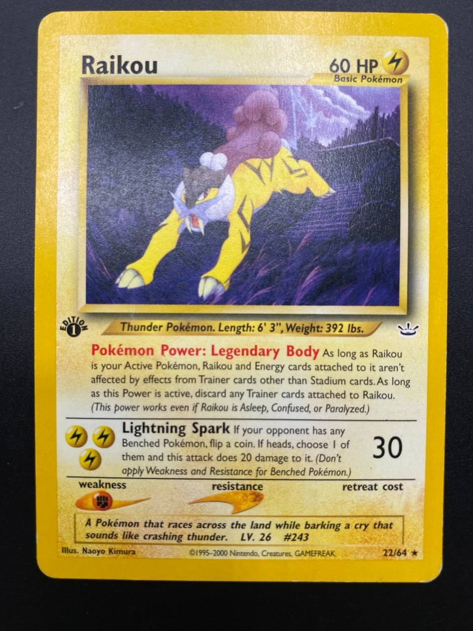 Carta Pokemon set Neo Revelation Raikou 22/64 Rara 1a Edizione Inglese Good