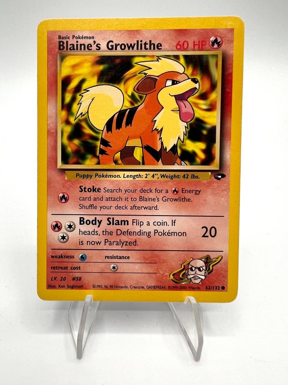 Carta Pokemon Blaine's Growlithe 62/132 set Gym Challenge Vintage Good Inglese