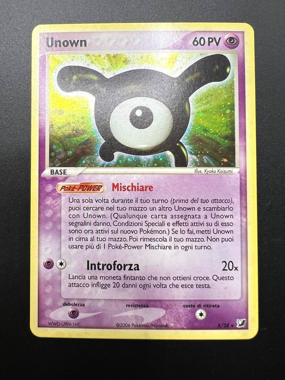 Carta pokemon Unown X X/28 Forze segrete Holo Vintage 2005 Near Mint Italiano