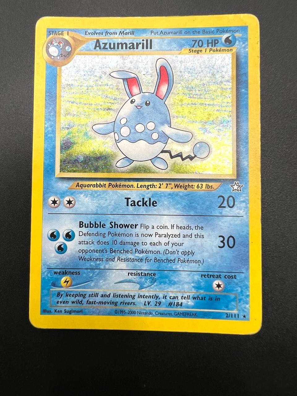 Carta pokemon Azumarill 2/111 Holo set Neo Genesis Played Inglese Vintage