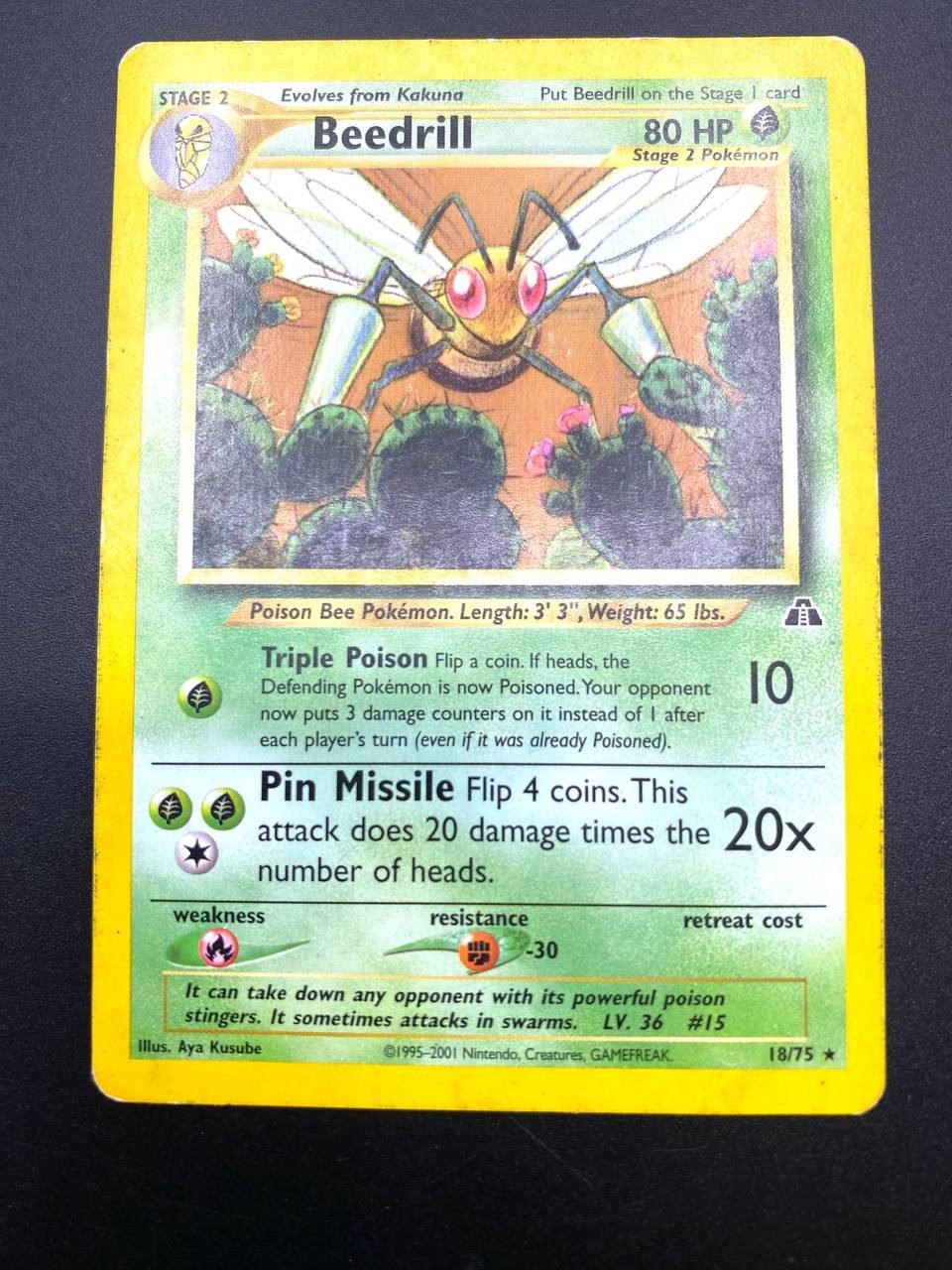 Carta Pokemon Beedrill 18/75 set Neo Discovery NDI Played ENG Vintage No holo