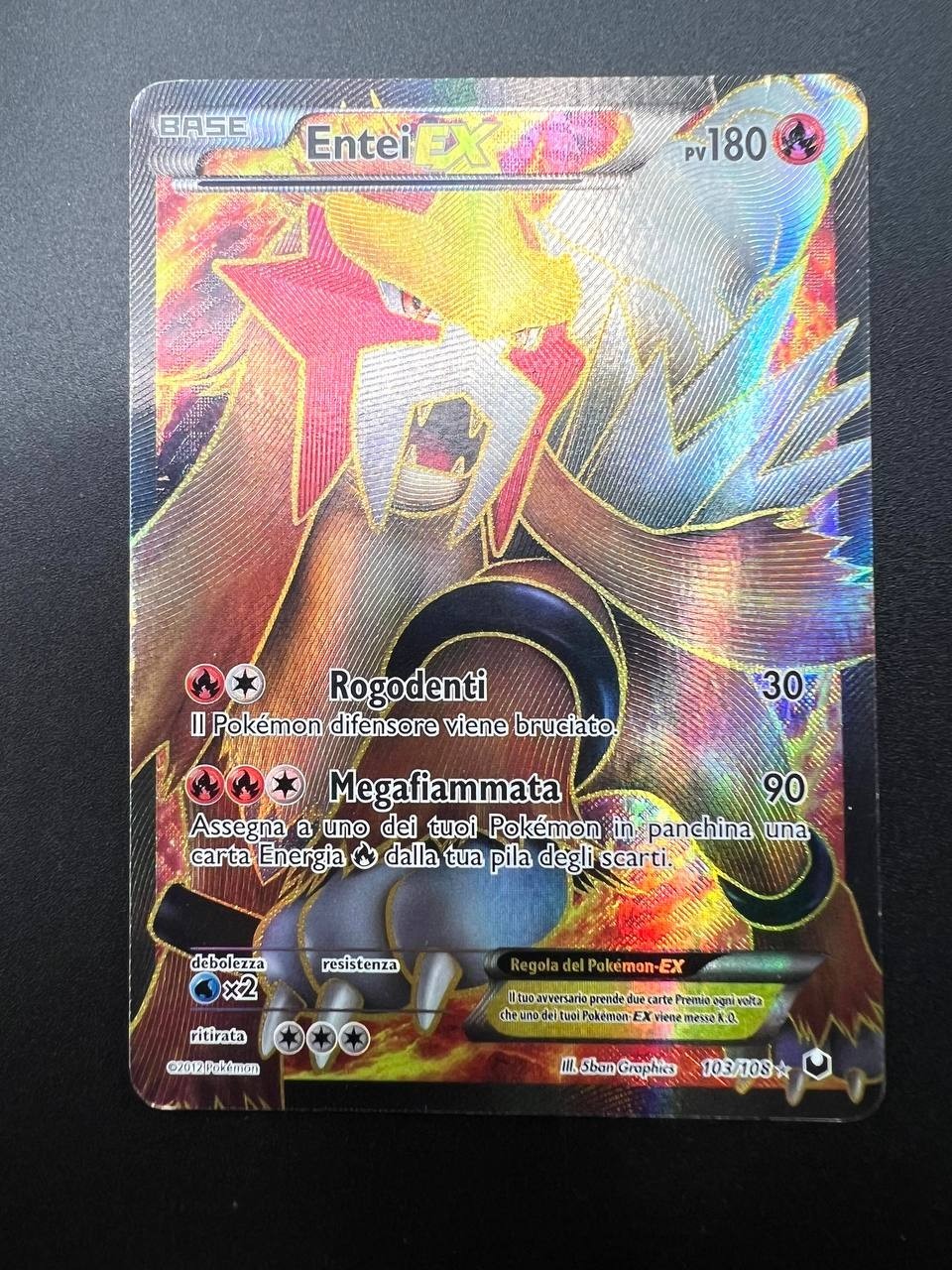 Carta pokemon Entei EX 103/108 Esploratori delle tenebre 2012 Full Art Played IT
