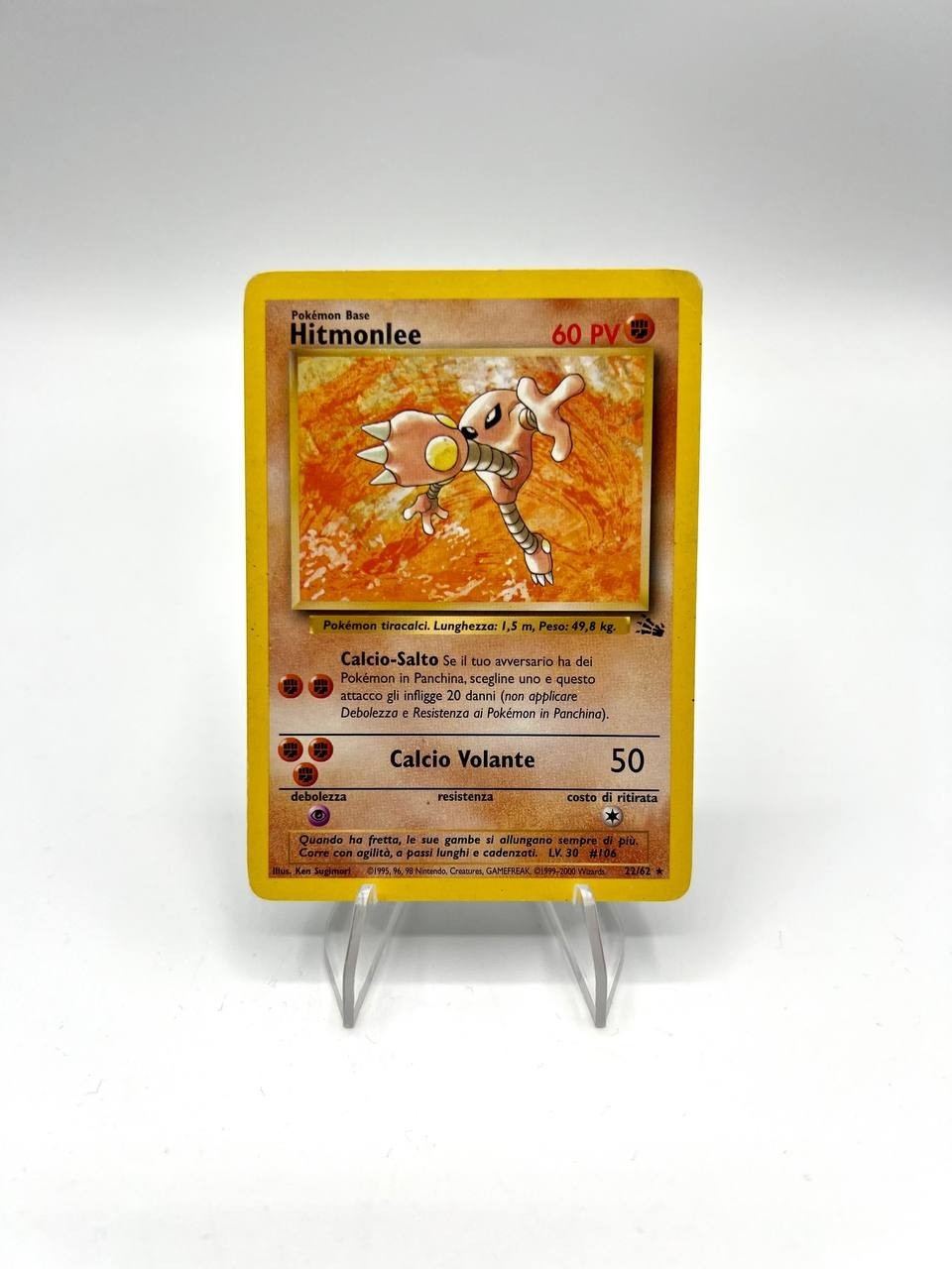 Carta pokemon Hitmonlee 22/62 Fossil FO Italiano Vintage Light played no holo