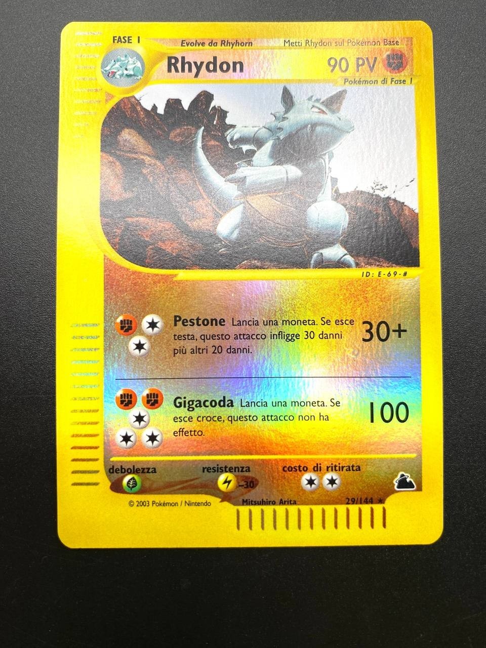 Carta Pokémon Rhydon 29/144 set Skyridge Reverse Holo Italiano Vintage Near mint