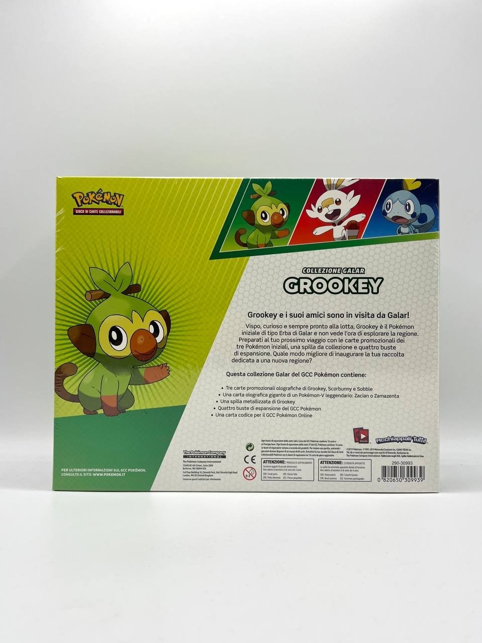 Pokemon Grookey Collezione Galar Italiano sealed 3 promo 4 bustine + spilla