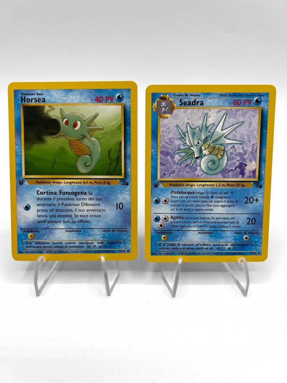 Carta pokemon Horsea 49/62 Seadra 42/62 1a Edizione Italiano Fossil FO ITA EXC