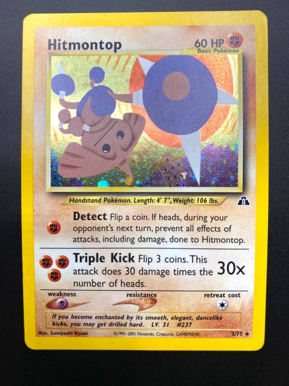 Carta pokemon Hitmontop Holo 3/75 set Neo Discovery Played Inglese Holo Vintage