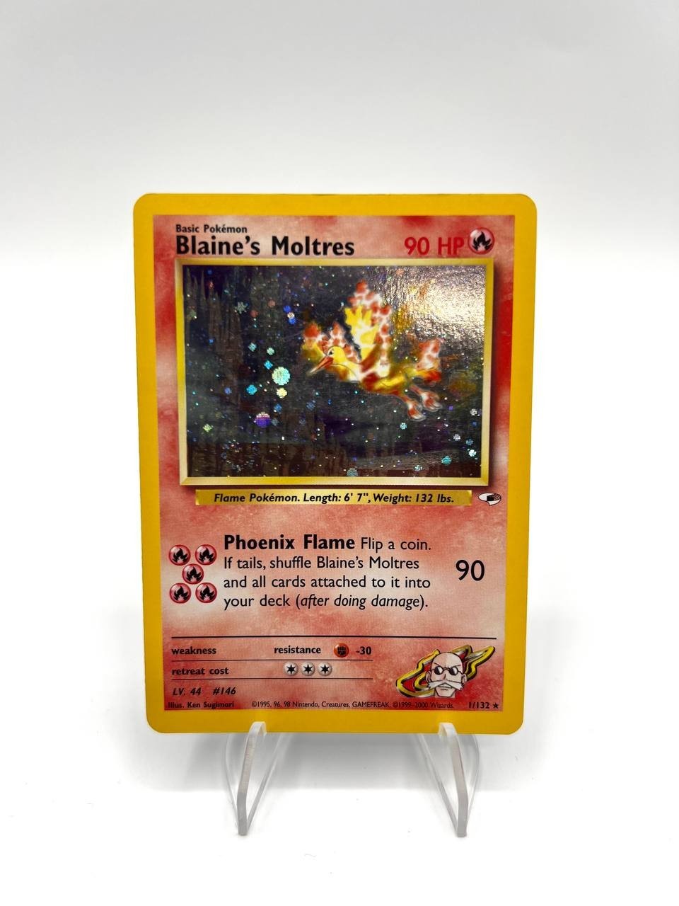 Carta Pokemon Blaine's Moltres 1/132 set Gym Heroes Holo Vintage Inglese EXC