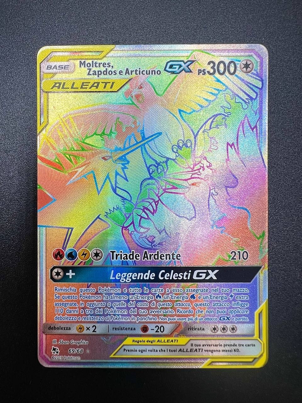 Pokemon Moltres & Zapdos & Articuno GX 69/68 Rainbow holo Destino sfuggente EXC