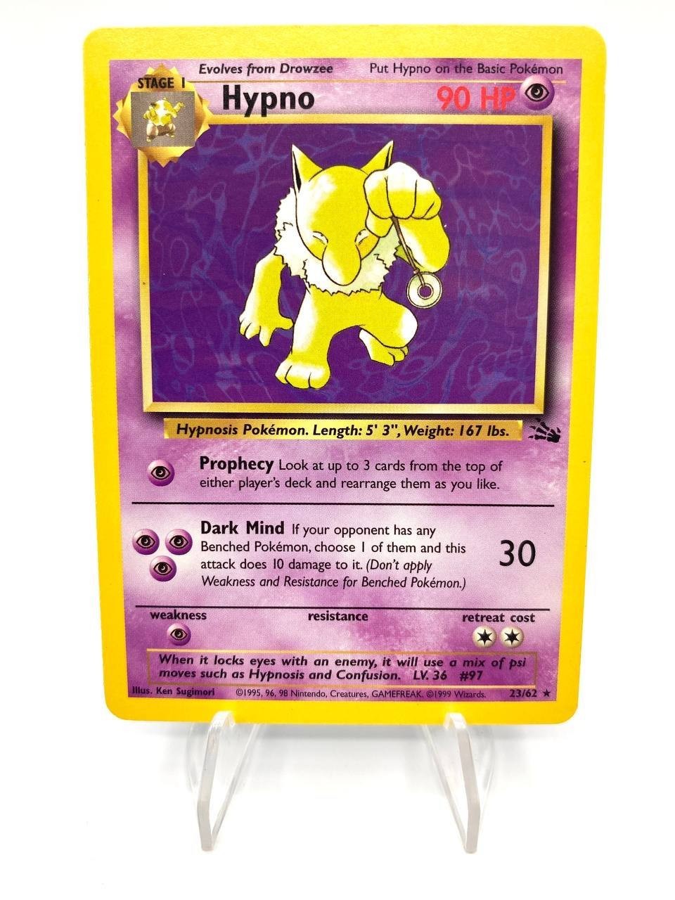 Carta Pokemon Hypno 23/62 Fossil Rara 1 Edizione Inglese Vintage Excellent
