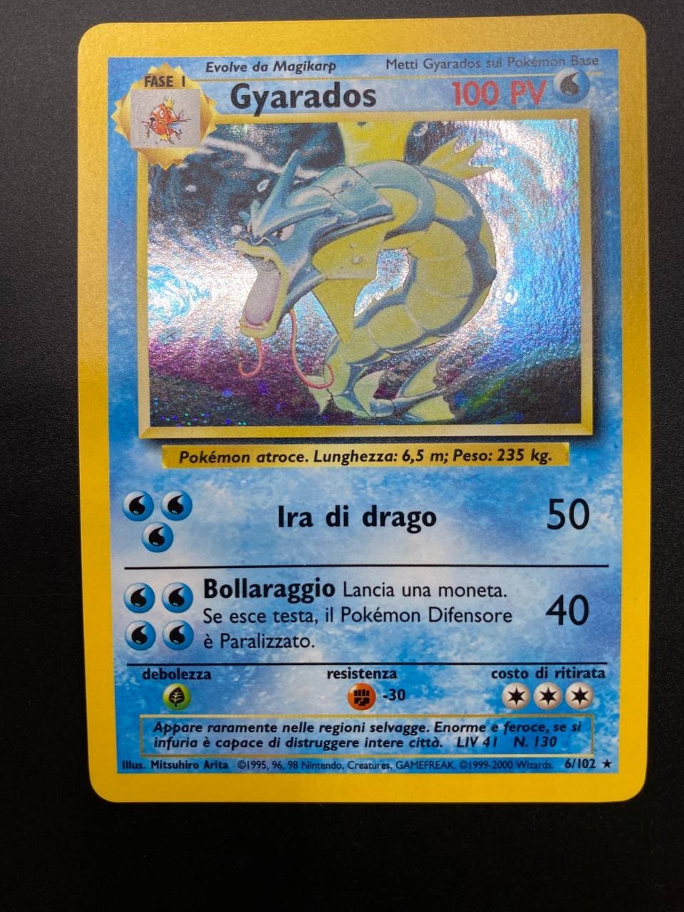 Carta Pokemon Gyarados Base Set BS Wizards 6/102 Holo Vintage Near mint