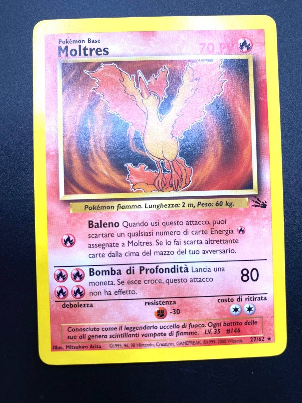 Carta pokemon Moltres 27/62 set Fossil FO no holo Near mint Vintage Italiano